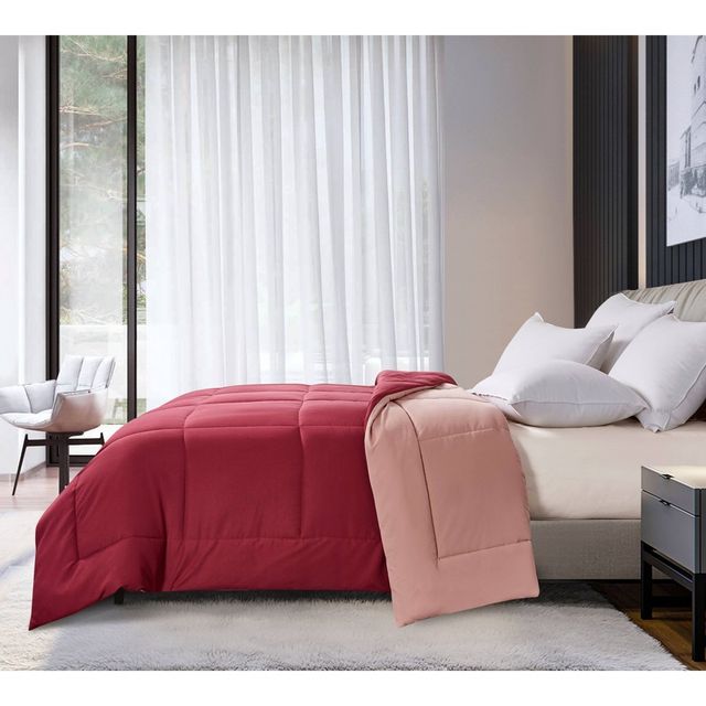 King Reversible Microfiber Down Alternative Comforter Burgundy/Mauve - Blue Ridge Home Fashions