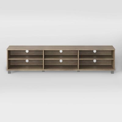 CorLiving Hollywood TV Stand for TVs up to 85 Wood Grain : Modern Entertainment Center with Open Shelves