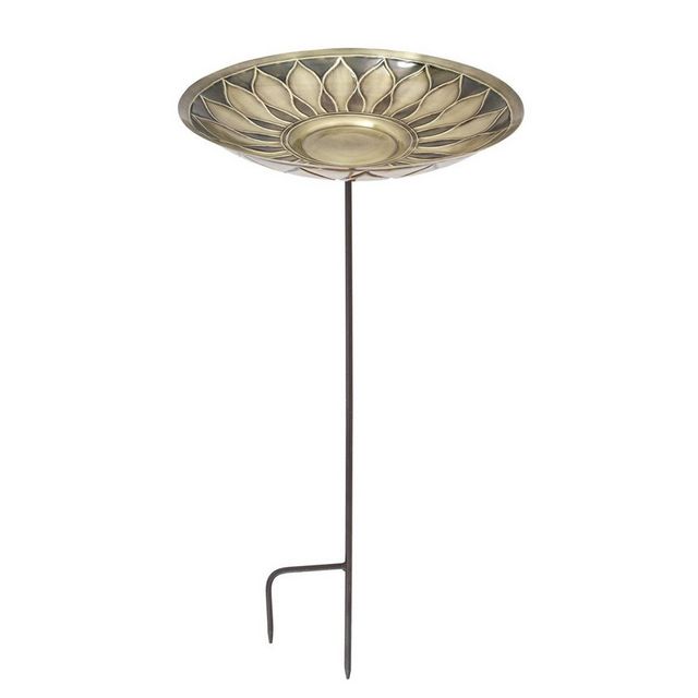 40 Brass African Daisy Birdbath with Stake Antique - ACHLA Designs: Weather-Resistant, Freestanding