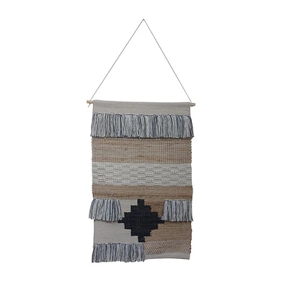 SAGEBROOK HOME 36 Aztec Natural Wall Hanging: Jute Fiber Art, Contemporary Decor, Horizontal Orientation