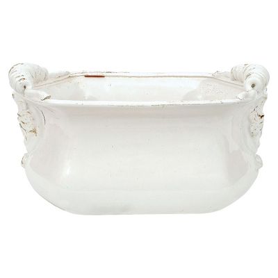 Storied Home Decorative Terra Cotta Cache Pot White - Indoor Rectangle Planter, No Drainage, Cottage Style