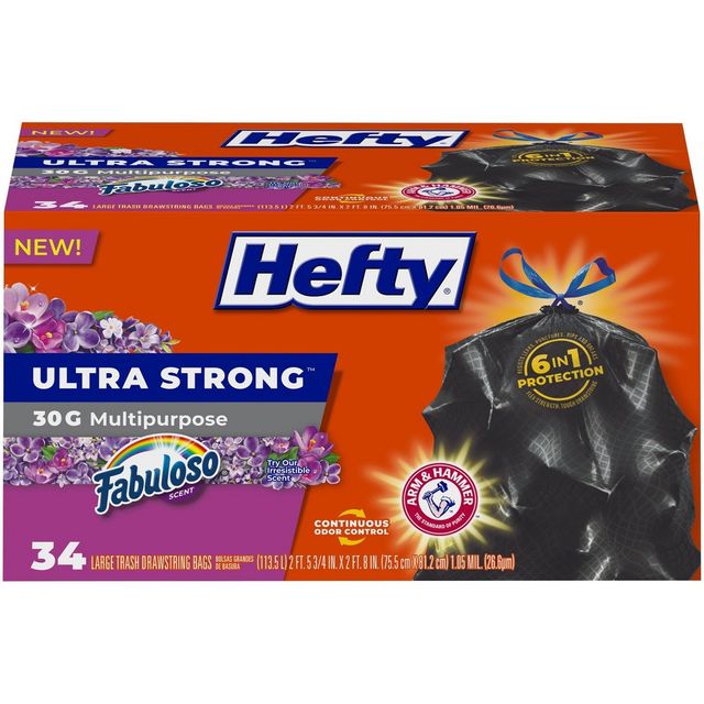  Hefty Strong Tall Kitchen Trash Bags, Unscented, 13