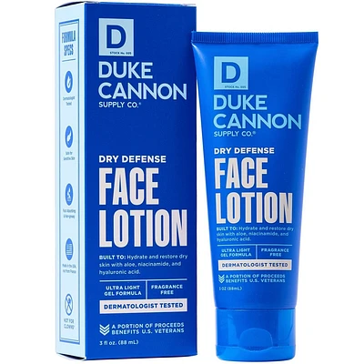 Duke Cannon Dry Defense Face Lotion - Hydrating Gel-Cream Moisturizer for Men - 3 fl. oz