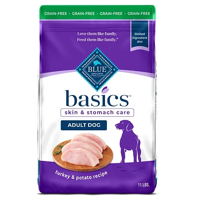 Blue Buffalo Basics Skin & Stomach Care Grain Free Natural Free Turkey & Potato Recipe Adult Dry Dog Food - 11lbs