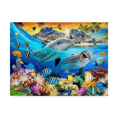 Trademark Fine Art  Surf Dolphins by Howard Robinson : Canvas Wall Decor, Nautical Theme, Unframed Digital Artwork