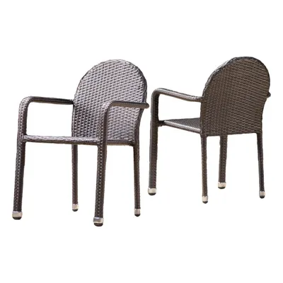 Aurora 2pk Wicker Armed Stacking Chairs - Brown - Christopher Knight Home: Weather-Resistant, Aluminum Frame