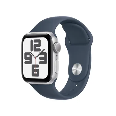 Apple Watch SE GPS (2023, 2nd Generation) 40mm Silver Aluminum Case with Storm Blue Sport Band - S/M
