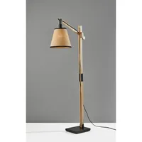 Walden Natural Wood Floor Lamp Black - Adesso: Adjustable Height & Arm, Rattan Shade