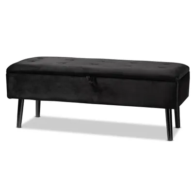 Caine Velvet Wood Storage Bench - Studio