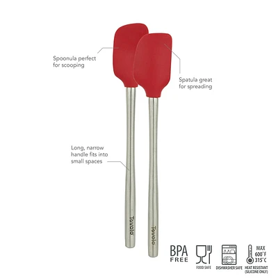 Tovolo Flex-Core Stainless Steel Handled Mini Spatula and Spoonula Red