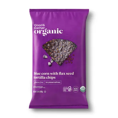 Organic Blue Corn Tortilla Chips with Flax Seeds - 12oz - Good & Gather