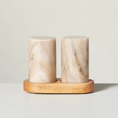 3pc Marble Salt and Pepper Shakers Warm Beige - Hearth & Hand with Magnolia