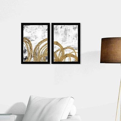 (Set of 2) 15 x 21 Gold and Gray Abstract Framed Wall Art Prints White - Wynwood Studio: Modern Decor, Pine Frame