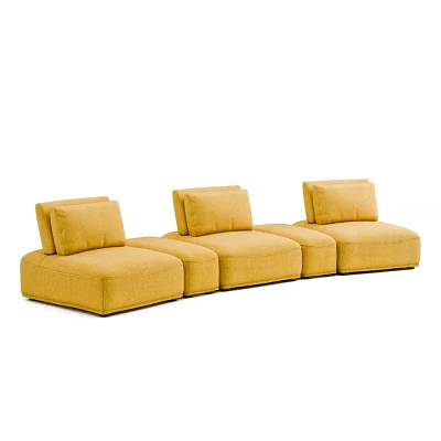 HOMES: Inside + Out 5pc Povoa 159 Modular Curved Sectional Sofa Modern Chenille with Extendable Backrest Yellow