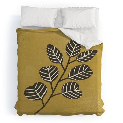 3pc Queen Eucalyptus Branch Ombre Polyester Duvet & Sham Set Black - Deny Designs: Microfiber, Hidden Zipper, Midweight