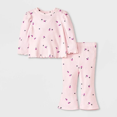 Baby Girls Floral Cozy Ribbed Top & Bottom Set