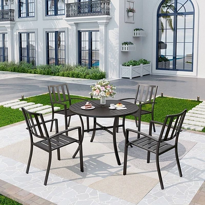 5pc Outdoor Dining Set with Stackable Chairs & Round Metal Table - Black - Captiva Designs: Weather-Resistant Patio Set