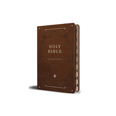 KJV Holy Bible, Giant Print Thinline Large Format, Brown Premium Imitation Leath Er with Ribbon Marker, Red Letter, and Thumb Index - (Paperback)