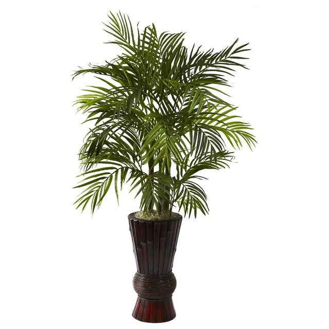 Nearly Natural Areca with Bamboo Planter (4): Indoor Silk Palm, Decorative Wood Planter