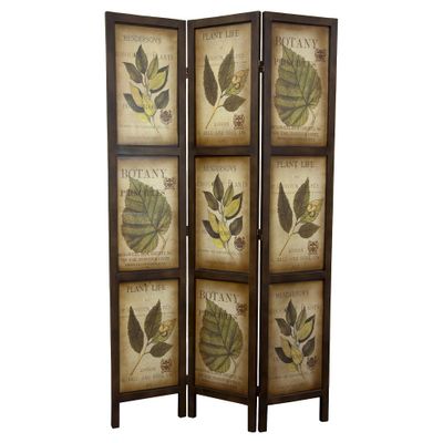 Botanical Print Double Sided Room Divider - Oriental Furniture: Hardwood, No Assembly, 3 Panel