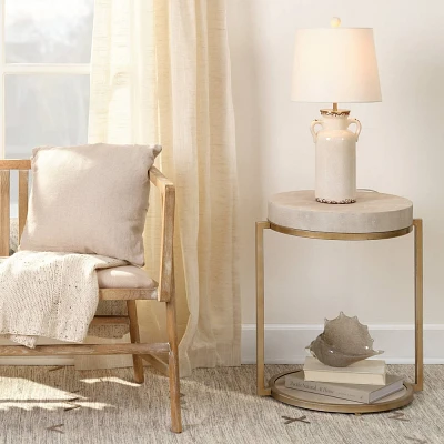 Hudson Ceramic Table Lamp Cream - Splendor Home: Nautical Bedside Lamp with Linen Shade, UL Listed