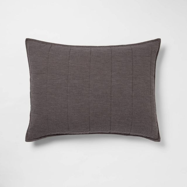 Standard Space Dyed Cotton Linen Sham Dark Gray - Threshold: OEKO-TEX Certified, Woven Texture, Zipper Closure