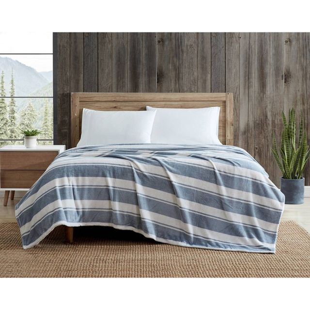 Twin Ultra Soft Plush Bed Blanket Gray Stripe - Eddie Bauer