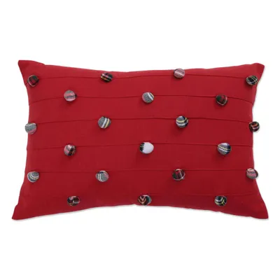 12x20 Oversize Pom Pom Christmas Indoor Lumbar Throw Pillow Red - Pillow Perfect: Festive Plaid, Zippered