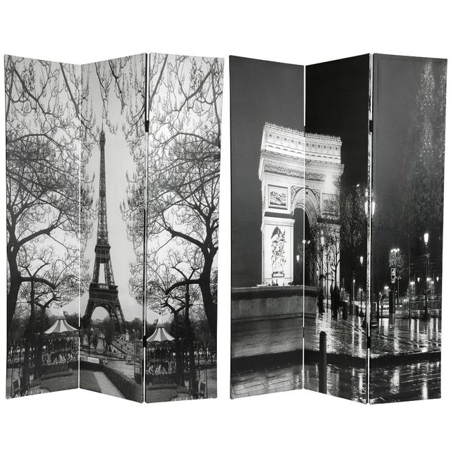 6 Tall Double Sided Paris Room Divider Eiffel Tower/Arc De Triomphe - Oriental Furniture: Photographic Print, No Assembly