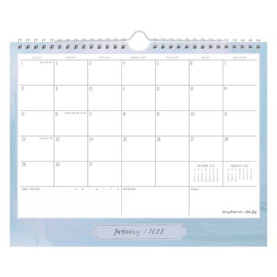 2023 Wall Calendar 11x8.75 Monthly Wirebound Amelia Blue - Ivory Paper Co