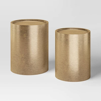 Manila Nesting Tables - Threshold: Gold-Tone Metal, Hand-Carved, No Assembly Required