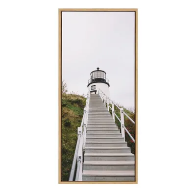 Sylvie Maine Lighthouse Framed Canvas by Patricis Hasz Natural