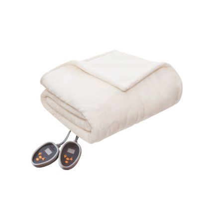 Twin Electric Heated Plush to Berber Bed Blanket Ivory