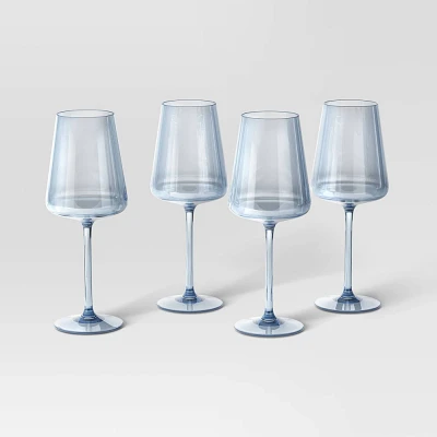 16.91oz 4pk Stemmed Wine Glass Set Blue - Threshold