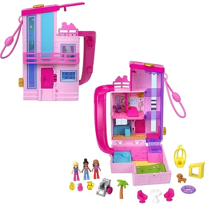 Polly Pocket Barbie Dreamhouse Compact Dollhouse Playset with 3 Micro Dolls, 1 Pet & 11 Accessories