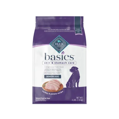 Blue Buffalo Basics Skin & Stomach Care Natural Senior Dry Dog Food with Turkey & Potato Recipe - 4lbs