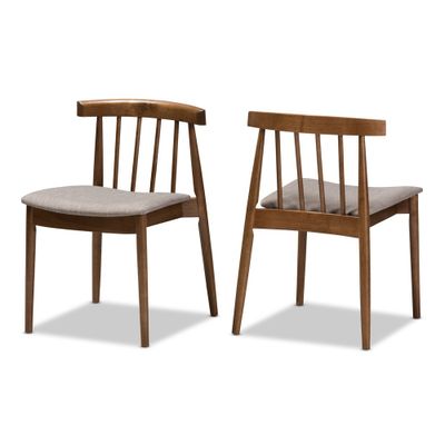 Set of 2 Wyatt Midcentury Modern Walnut Wood Dining Chairs Beige/Brown - Baxton Studio