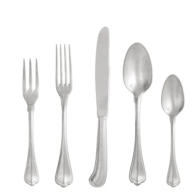 Fortessa Tableware Solutions 5pc San Marco Tumbled Flatware Set: 18/10 Stainless Steel, Dishwasher-Safe, Service for 1