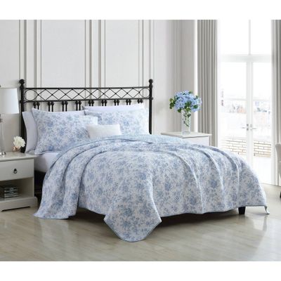 Walled Garden Quilt/Sham Set Blue - Laura Ashley: Cotton Bedding, Pre Washed