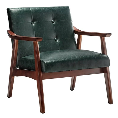 Breighton Home Take a Seat Natalie Accent Chair : Mid-Century, Vegan Leather, Wood Frame