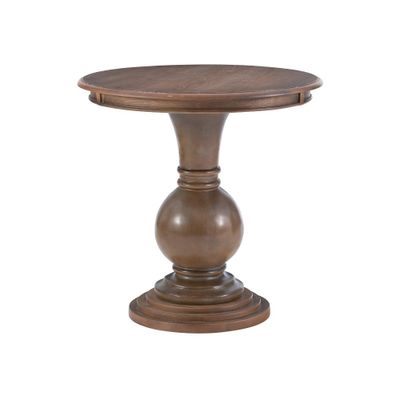 26 Dante Traditional Round Accent Table Walnut - Powell: Stepped Base, Turned Pedestal, Non-Toxic Finish