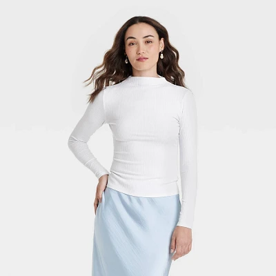 Women Long Sleeve Mock Turtleneck T-Shirt