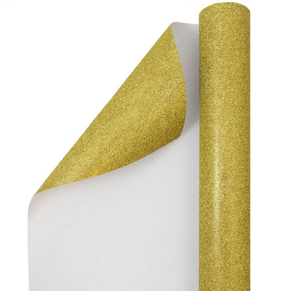 JAM PAPER Gold Glitter Gift Wrapping Paper Roll - 1 pack of 25 Sq