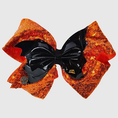 Girls JoJo Siwa Halloween Glitter Hair Bow with Glossy Bat - Orange/Black