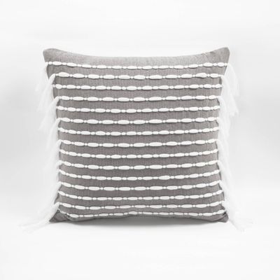 20x20 Oversize Linear Family-Friendly Cotton Pillow Cover with Tassel