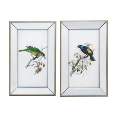 15x24 Set of 2 Bird Mirror Frame Prints - A&B Home: Vertical Wall Art, Mixed Media, Includes Mounting Hardware