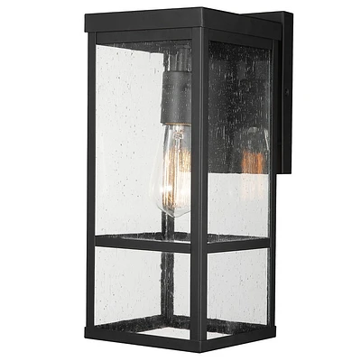 Globe Electric Smith 1-Light 14 Metal Outdoor Wall Sconce with Seeded Glass Shade Matte Black