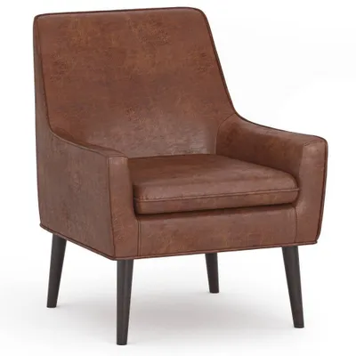 Warnock Accent Chair Distressed Saddle Brown - WyndenHall: Faux Leather, Rubberwood Legs