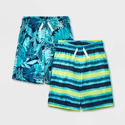 Boys 2pk Palm Tree Printed and Striped Pajama Shorts