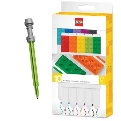 LEGO 10pk Washable Markers Multicolored Ink with LEGO Star Wars Lightsaber Gel Pen